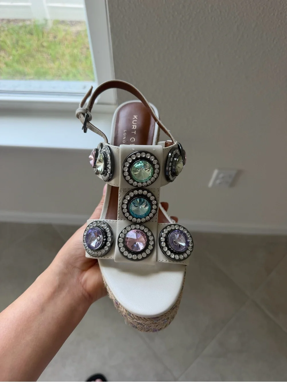 Kurt Geiger Ivory Jeweled Espadrille Wedge Sandals